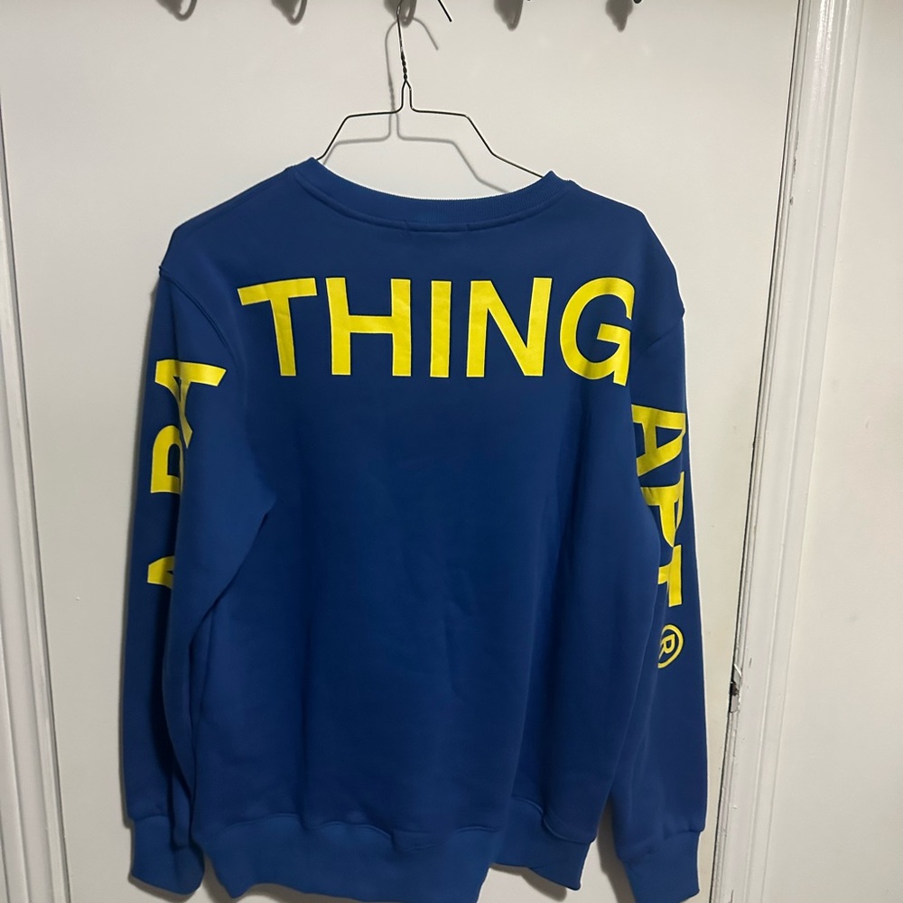 Bape Blue Crewneck Sweater with Yellow Lettering unisex